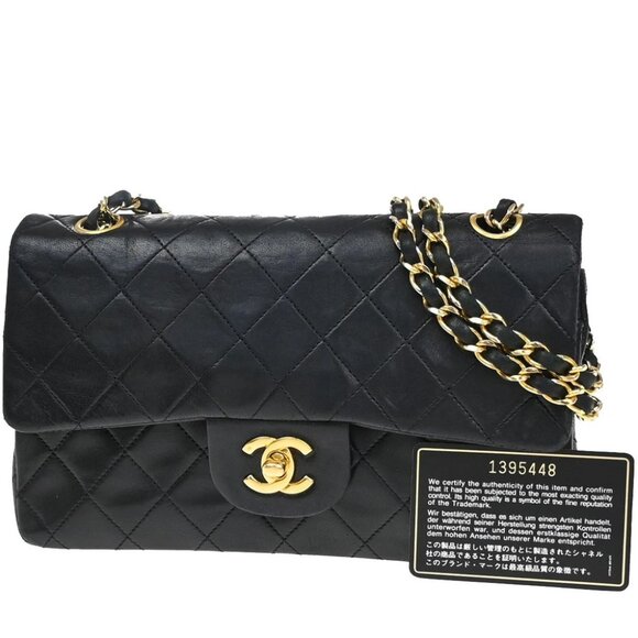 CHANEL Matelasse 23 Double Flap Chain Shoulder Bag Leather BK Vintage 341RF483 - Picture 1 of 16